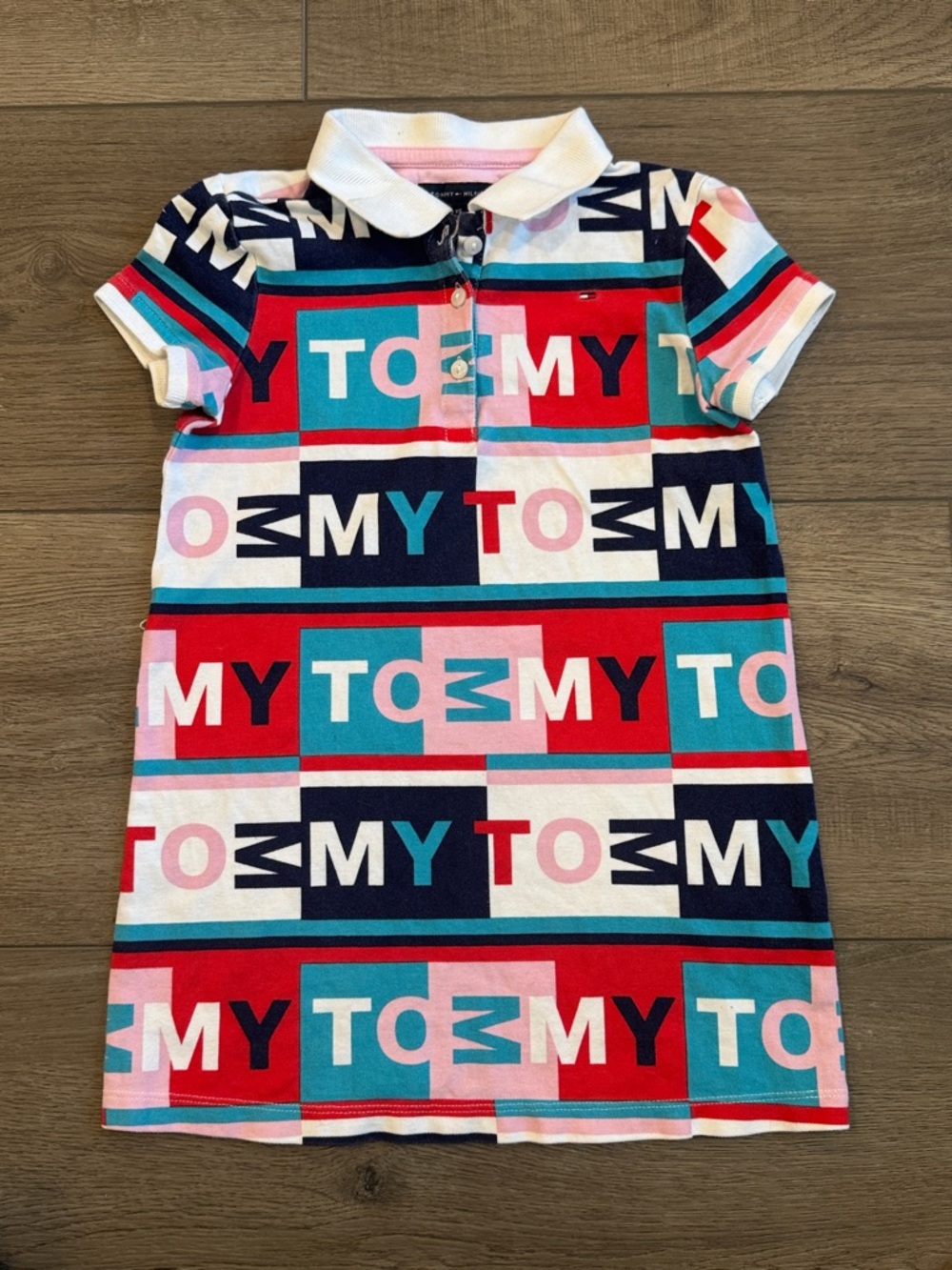 Tommy Hilfiger Multicolor Logo Print Polo Dress - Red, Blue, Pink, White
